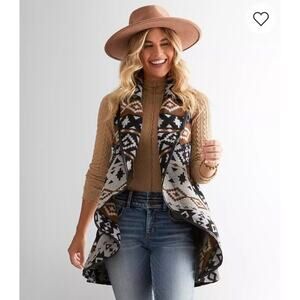 BKE Aztec Print Trench Flyaway Vest Women's M Boho Festival Pockets Western Wool
